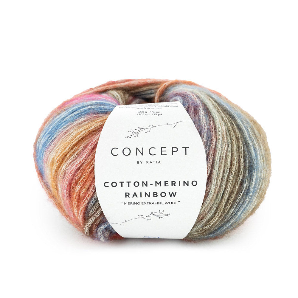 Katia Cotton-Merino Rainbow 501 Bruin-Kauwgom roze-Blauw