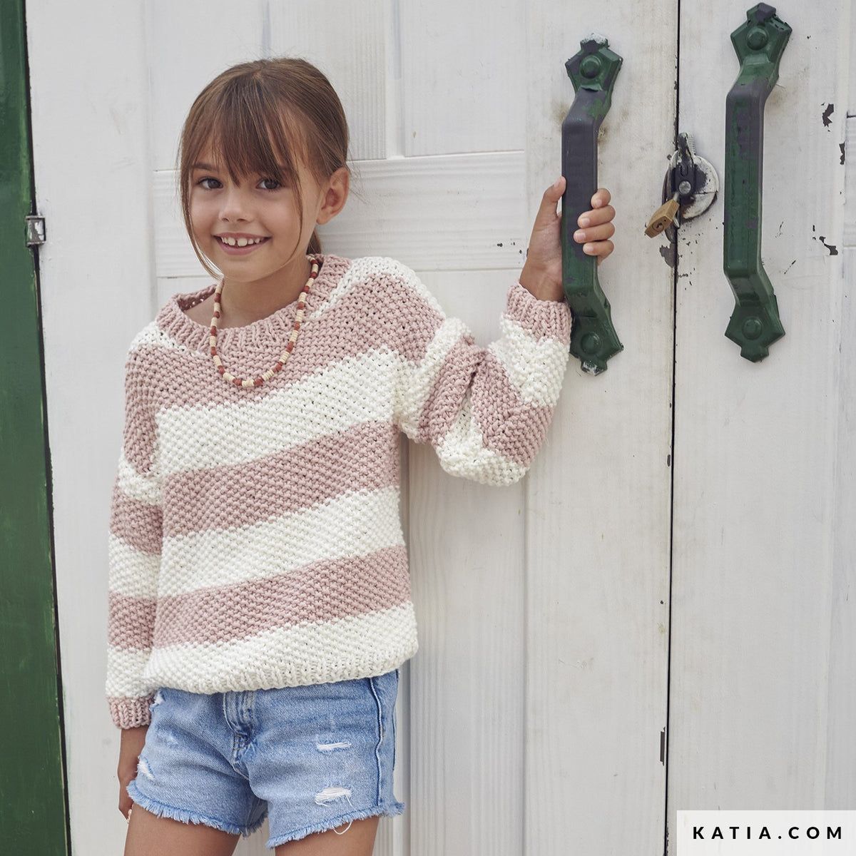 Katia Easy Knit Cotton 008 Beige - Patroon breien haken kinderen trui lente zomer katia — gemaakt met Katia Easy Knit Cotton