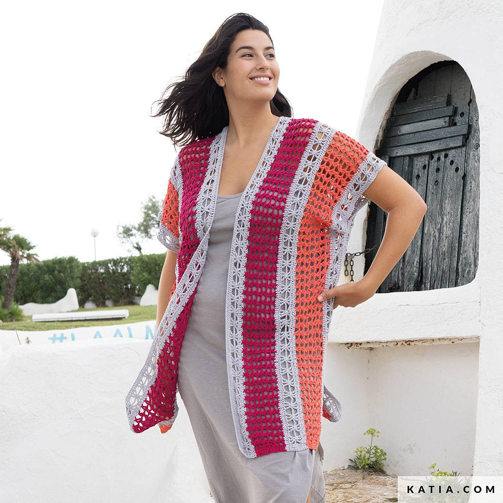 Katia Fair Cotton 002 Zwart - Patroon breien haken dames jas lente zomer katia — gemaakt met Katia Fair Cotton (9)
