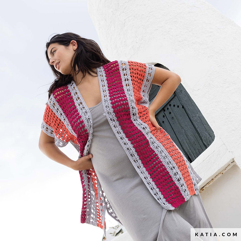 Katia Fair Cotton 002 Zwart - Patroon breien haken dames jas lente zomer katia — gemaakt met Katia Fair Cotton (5)