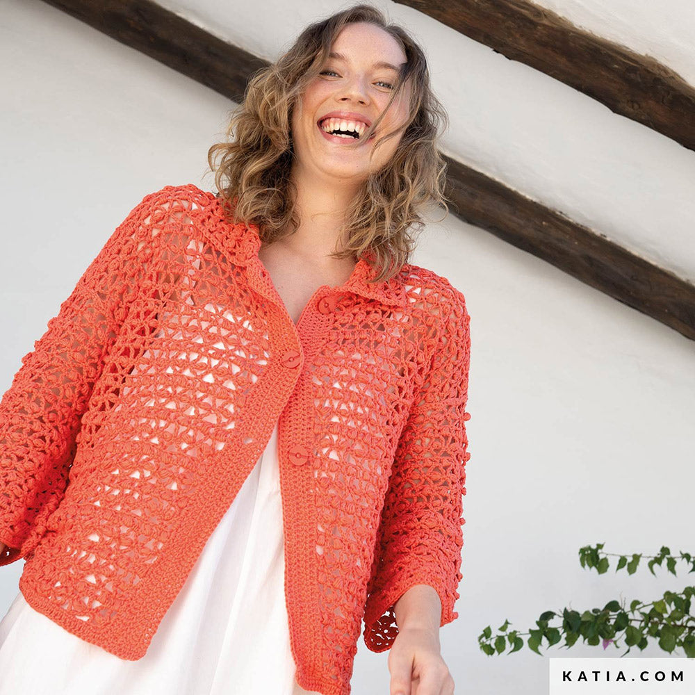 Katia Fair Cotton 059 Violet - Patroon breien haken dames jas lente zomer katia — gemaakt met Katia Fair Cotton (13)