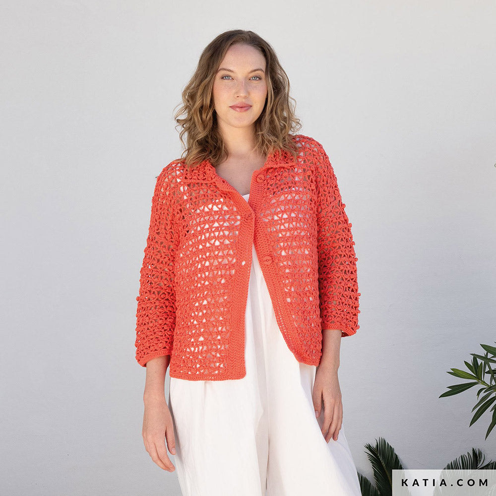 Katia Fair Cotton 059 Violet - Patroon breien haken dames jas lente zomer katia — gemaakt met Katia Fair Cotton (16)