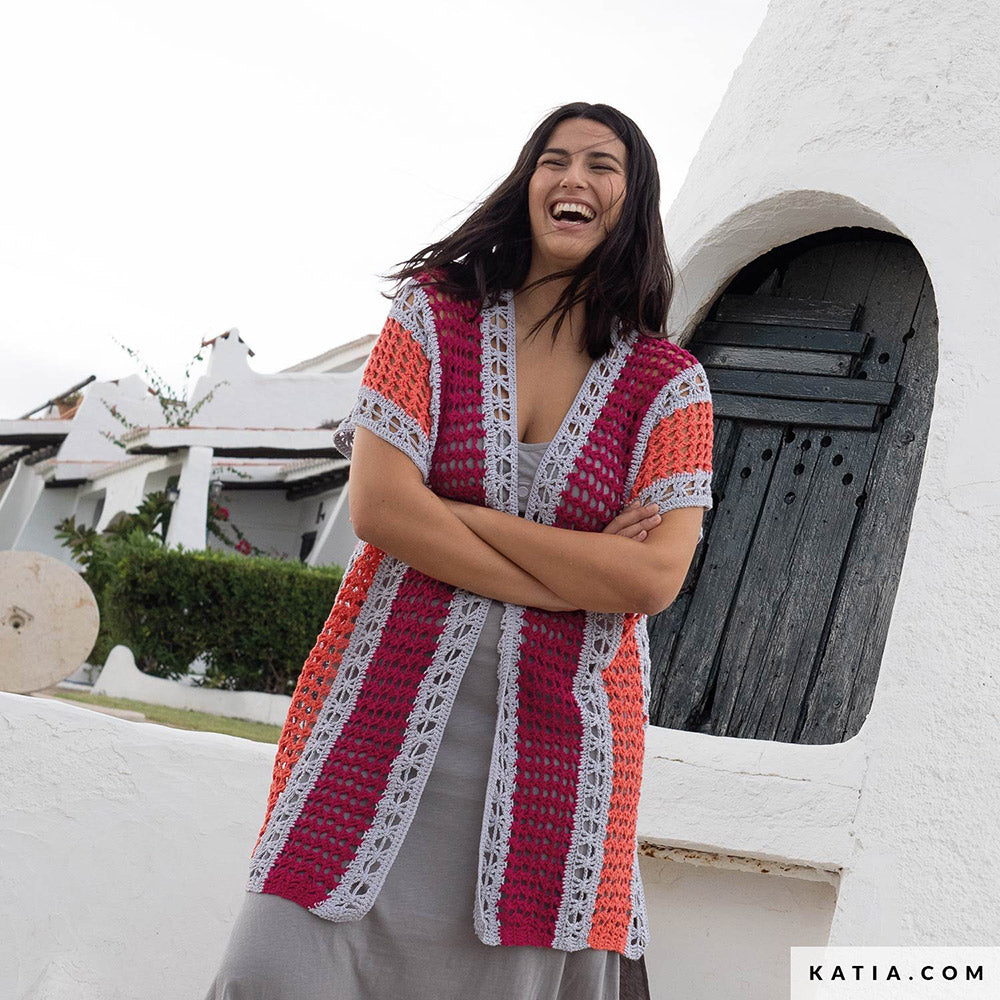 Katia Fair Cotton 059 Violet - Patroon breien haken dames jas lente zomer katia — gemaakt met Katia Fair Cotton