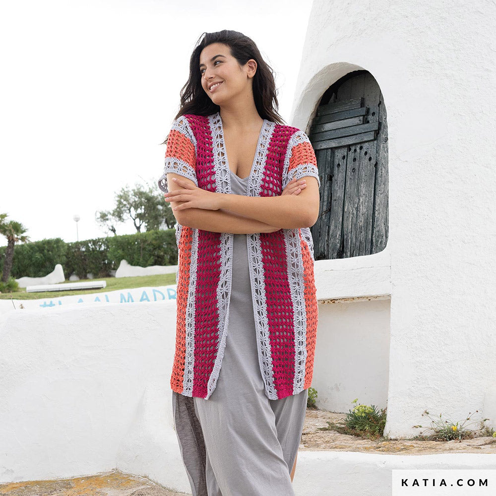 Katia Fair Cotton 059 Violet - Patroon breien haken dames jas lente zomer katia — gemaakt met Katia Fair Cotton (7)