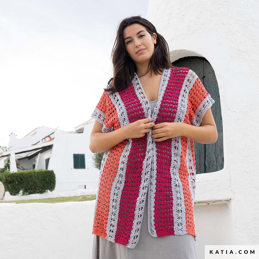 Katia Fair Cotton 059 Violet - Patroon breien haken dames jas lente zomer katia — gemaakt met Katia Fair Cotton (4)