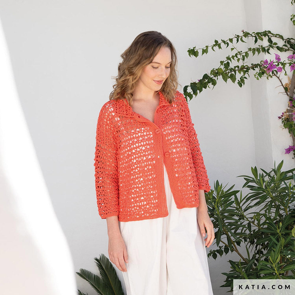 Katia Fair Cotton 059 Violet - Patroon breien haken dames jas lente zomer katia — gemaakt met Katia Fair Cotton (15)