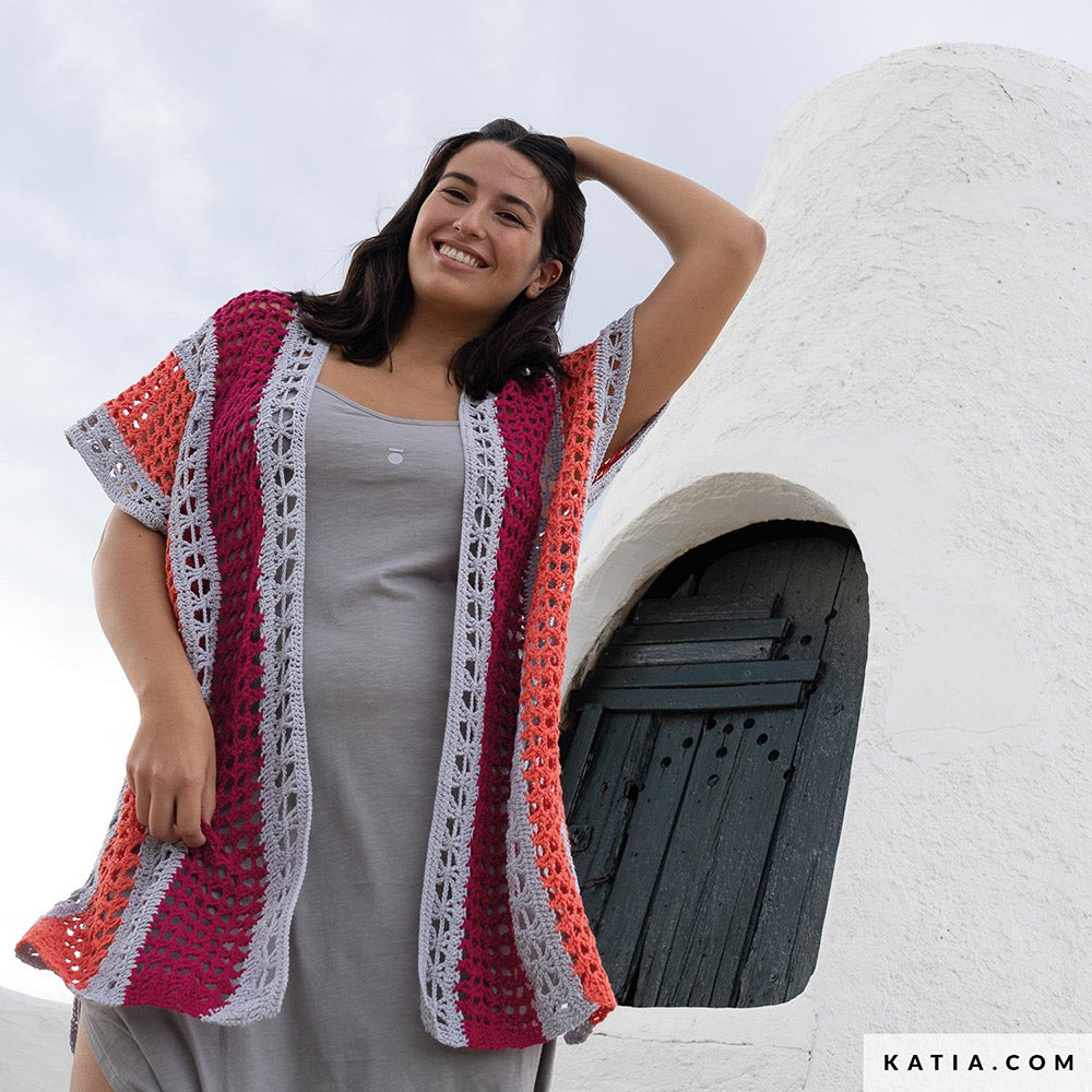 Katia Fair Cotton 059 Violet - Patroon breien haken dames jas lente zomer katia — gemaakt met Katia Fair Cotton (2)