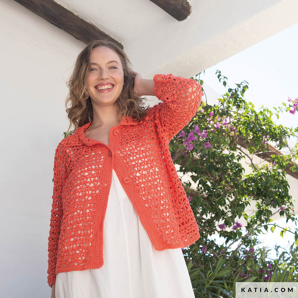 Katia Fair Cotton 059 Violet - Patroon breien haken dames jas lente zomer katia — gemaakt met Katia Fair Cotton (14)