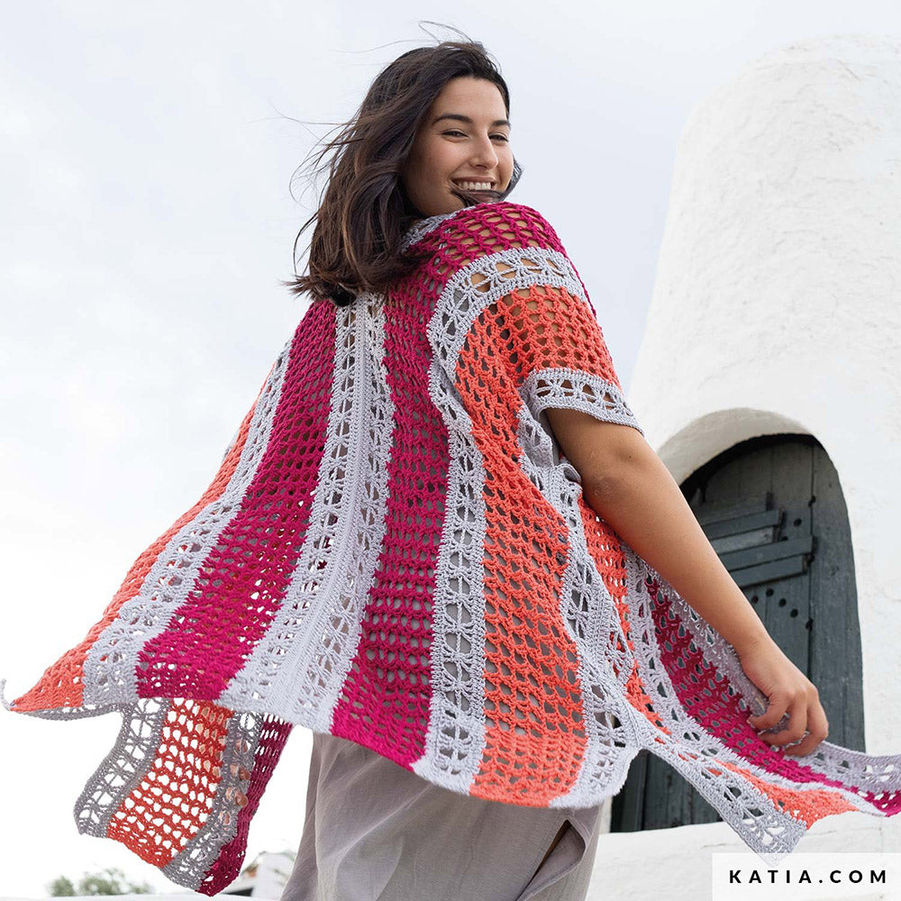 Katia Fair Cotton 059 Violet - Patroon breien haken dames jas lente zomer katia — gemaakt met Katia Fair Cotton (6)