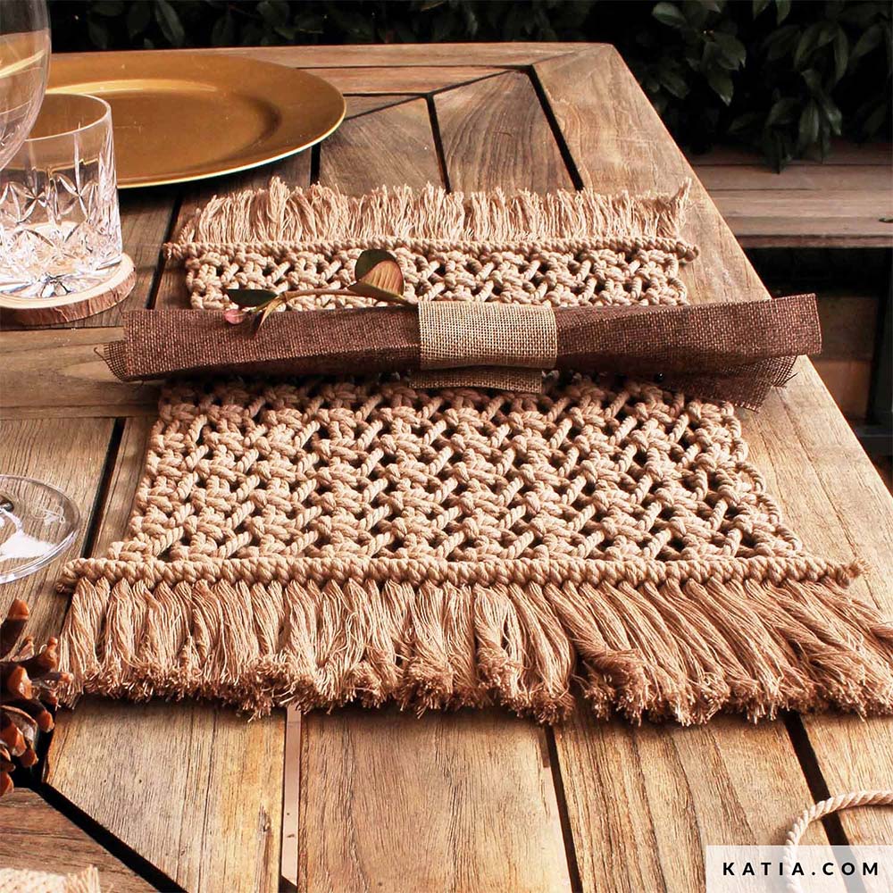 Katia Macramé Cord 100 Ecru - Patroon breien haken woning onderzetter lente zomer katia — gemaakt met Katia Macramé Cord