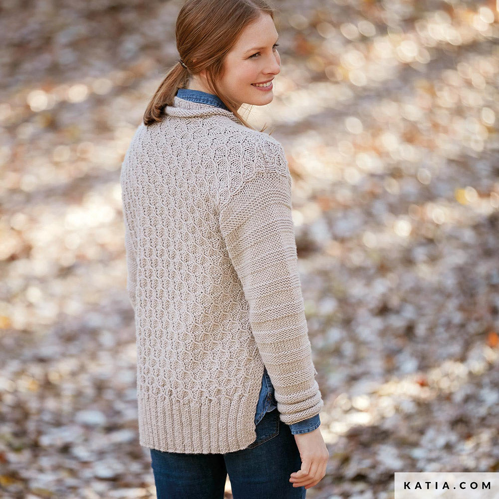 Katia Merino Aran 009 Steen - Patroon breien haken dames trui herfst winter katia — gemaakt met Katia Merino Aran (3)