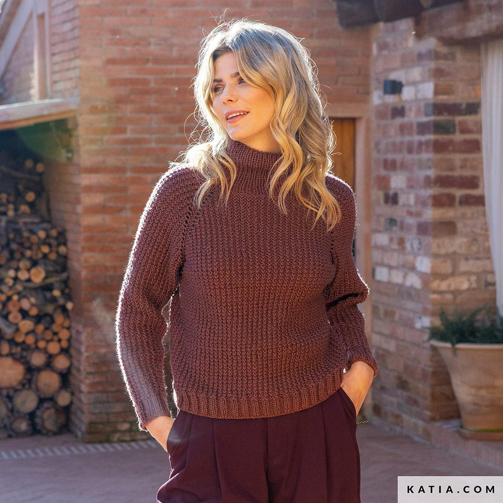 Katia Merino Aran 044 Flessengroen - Patroon breien haken dames trui herfst winter katia — gemaakt met Katia Merino Aran (6)