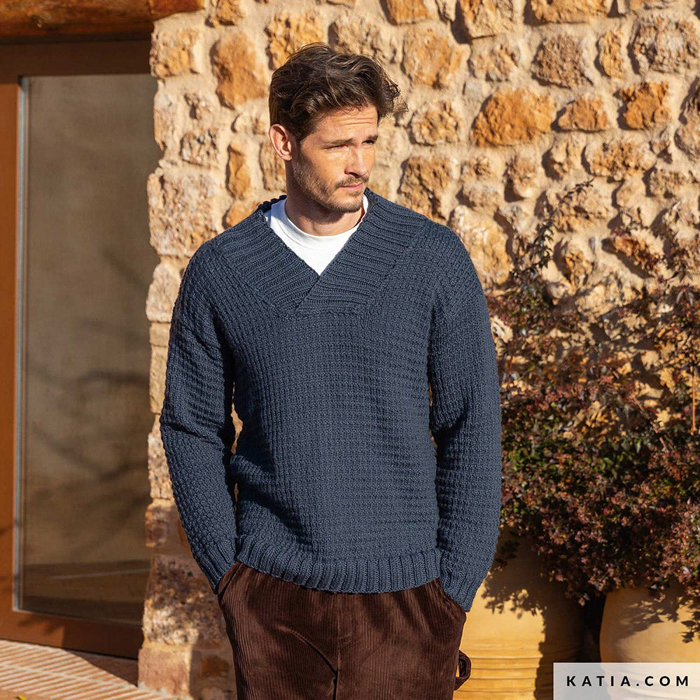 Katia Merino Aran 086 Waterblauw - Patroon breien haken heren trui herfst winter katia — gemaakt met Katia Merino Aran (5)