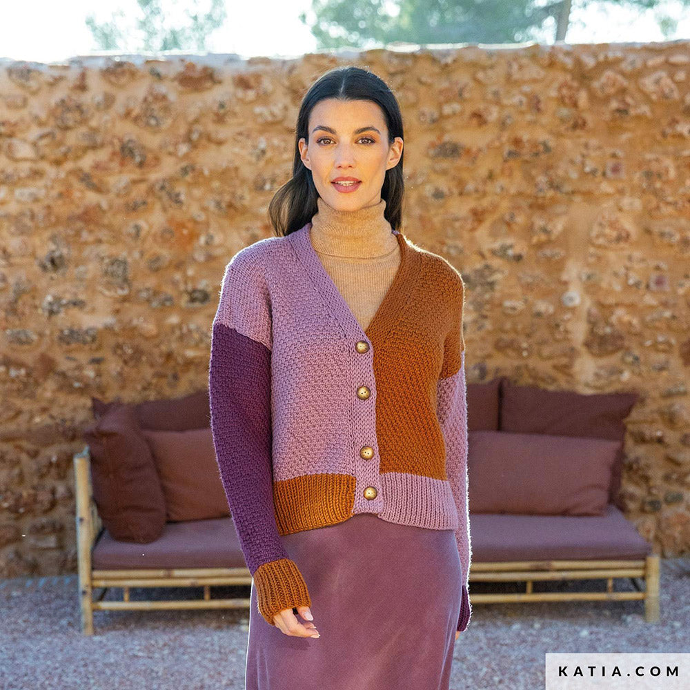 Katia Merino Aran 105 Magenta - Patroon breien haken dames jas herfst winter katia — gemaakt met Katia Merino Aran (5)
