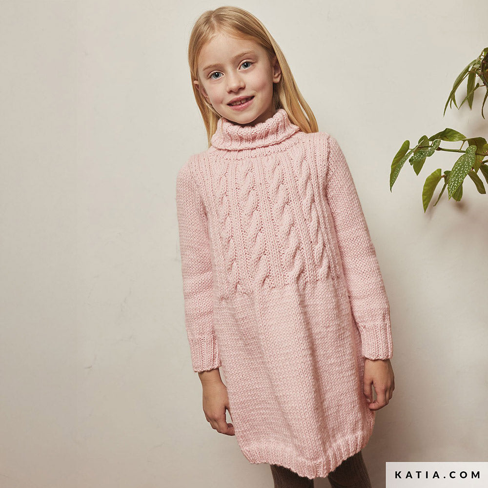 Katia Merino Aran 105 Magenta - Patroon breien haken kinderen jurk herfst winter katia — gemaakt met Katia Merino Aran (4)