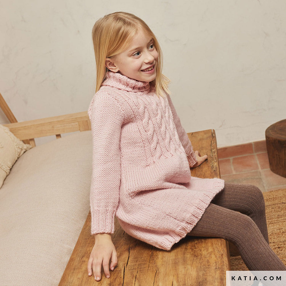 Katia Merino Aran 105 Magenta - Patroon breien haken kinderen jurk herfst winter katia — gemaakt met Katia Merino Aran (2)