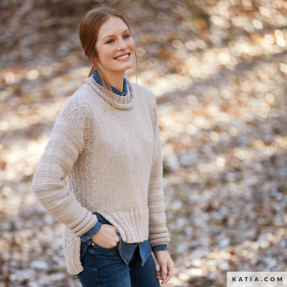 Katia Merino Aran 109 Groen Gras - Patroon breien haken dames trui herfst winter katia — gemaakt met Katia Merino Aran (4)
