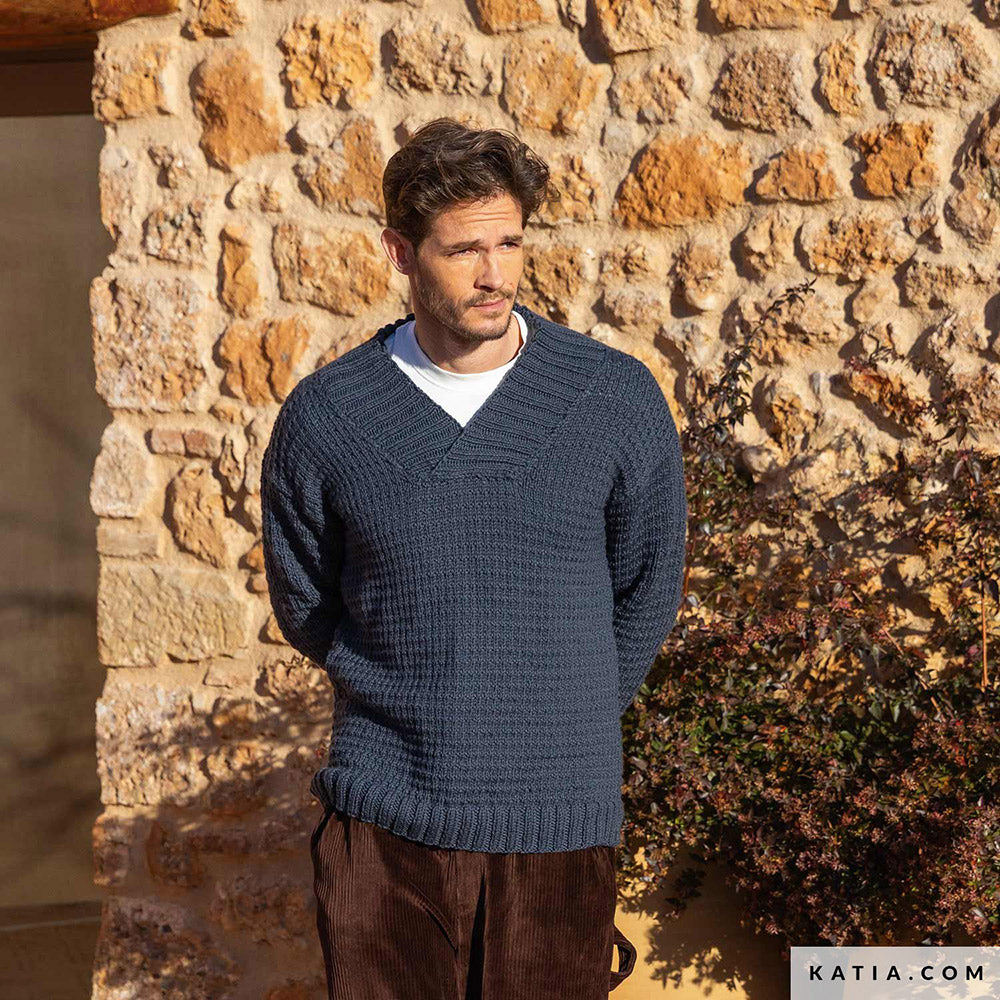 Katia Merino Aran 109 Groen Gras - Patroon breien haken heren trui herfst winter katia — gemaakt met Katia Merino Aran (2)