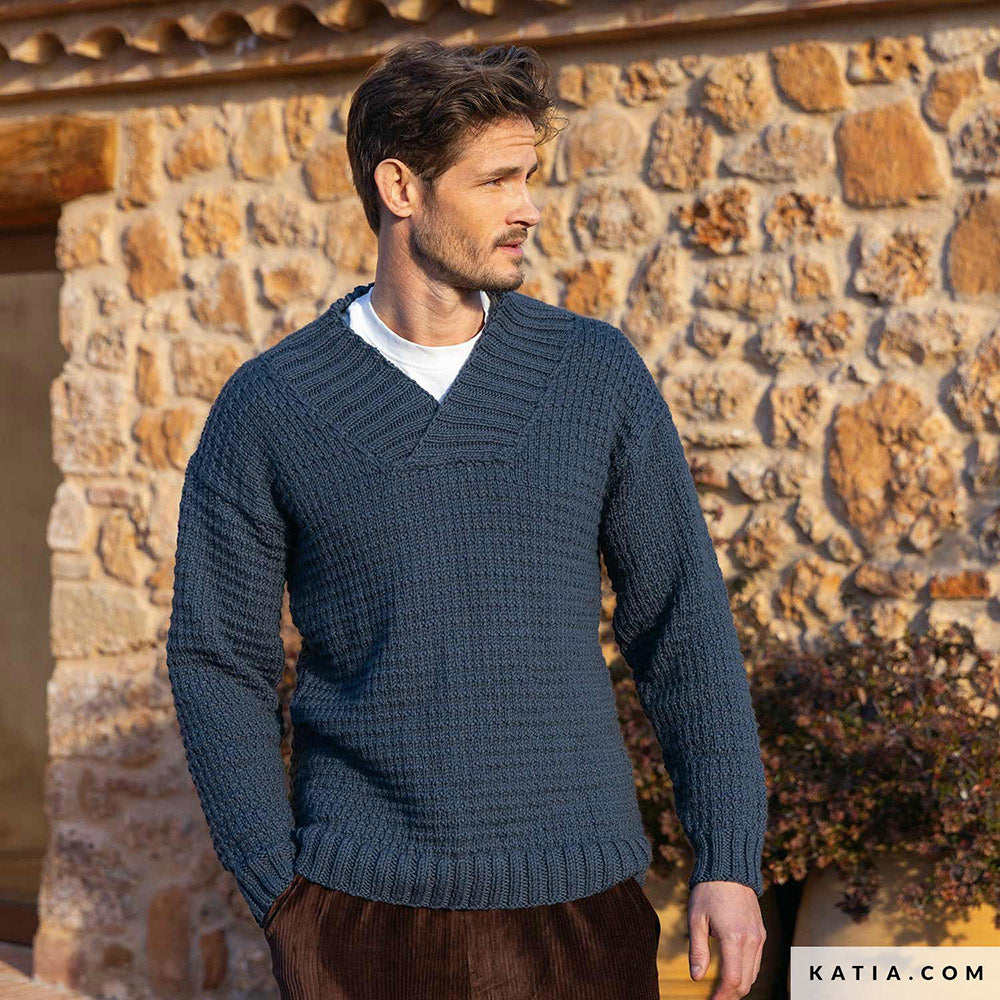 Katia Merino Aran 109 Groen Gras - Patroon breien haken heren trui herfst winter katia — gemaakt met Katia Merino Aran (6)