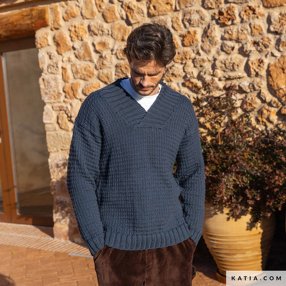 Katia Merino Aran 109 Groen Gras - Patroon breien haken heren trui herfst winter katia — gemaakt met Katia Merino Aran (3)