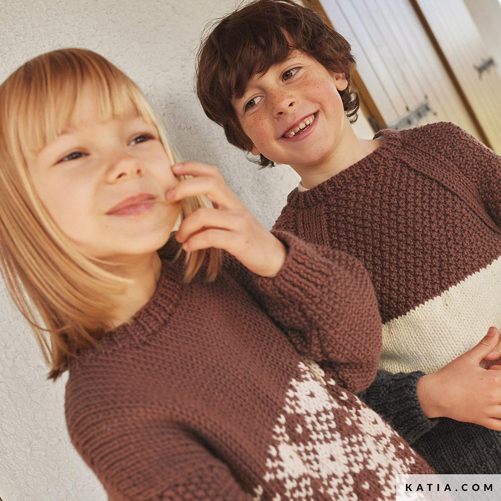 Katia Merino Aran 109 Groen Gras - Patroon breien haken kinderen trui herfst winter katia — gemaakt met Katia Merino Aran (4)