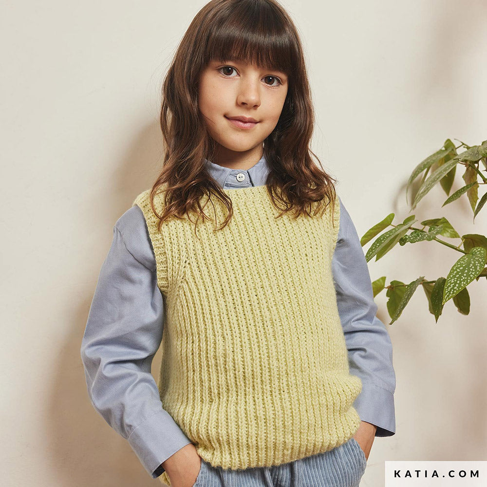 Katia Merino Aran 109 Groen Gras - Patroon breien haken kinderen vest herfst winter katia — gemaakt met Katia Merino Aran (4)