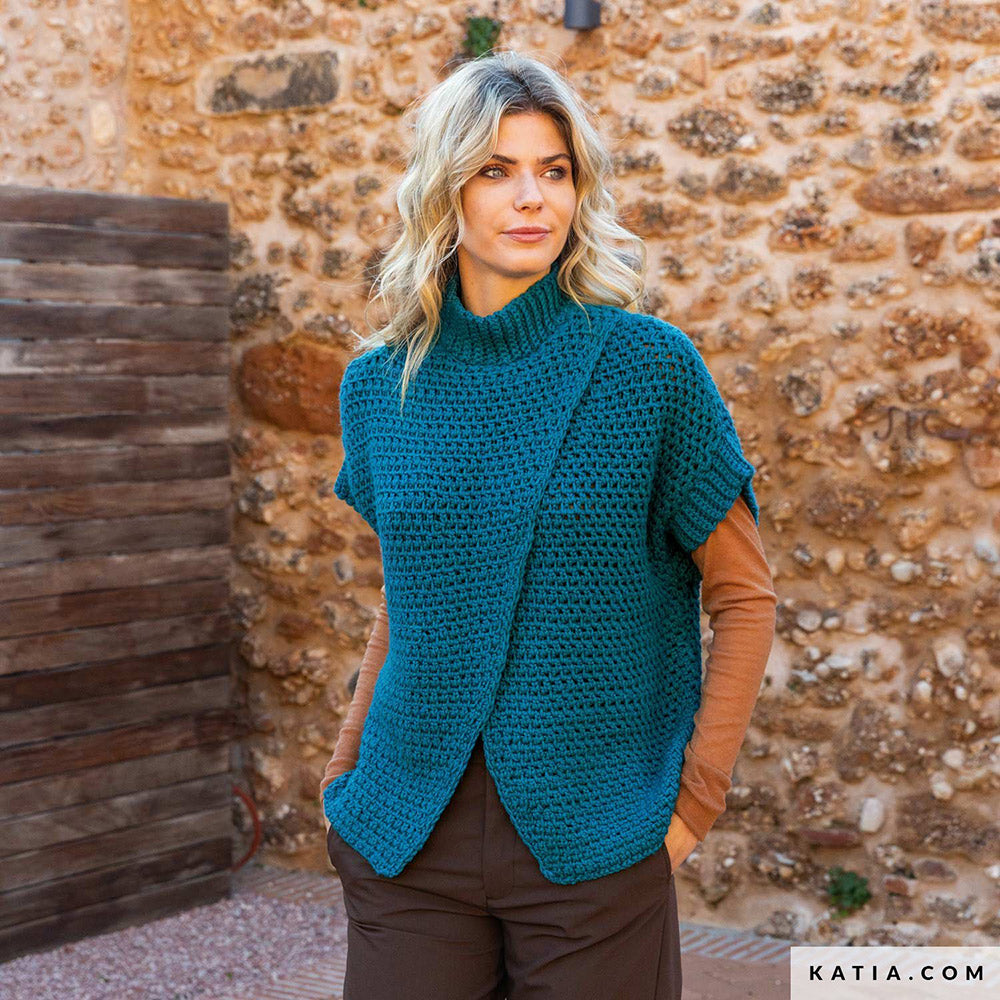 Katia Merino Aran 109 Groen Gras - Patroon breien haken dames jas herfst winter katia — gemaakt met Katia Merino Aran (11)