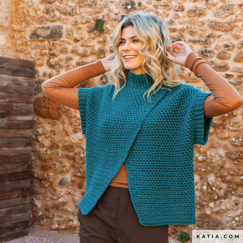 Katia Merino Aran 109 Groen Gras - Patroon breien haken dames jas herfst winter katia — gemaakt met Katia Merino Aran (10)