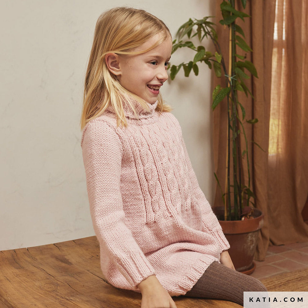 Katia Merino Aran 110 Rood Bruin - Patroon breien haken kinderen jurk herfst winter katia — gemaakt met Katia Merino Aran