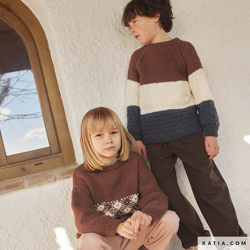 Katia Merino Aran 110 Rood Bruin - Patroon breien haken kinderen trui herfst winter katia — gemaakt met Katia Merino Aran (2)