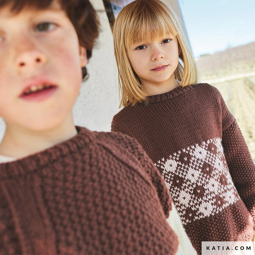 Katia Merino Aran 110 Rood Bruin - Patroon breien haken kinderen trui herfst winter katia — gemaakt met Katia Merino Aran (5)