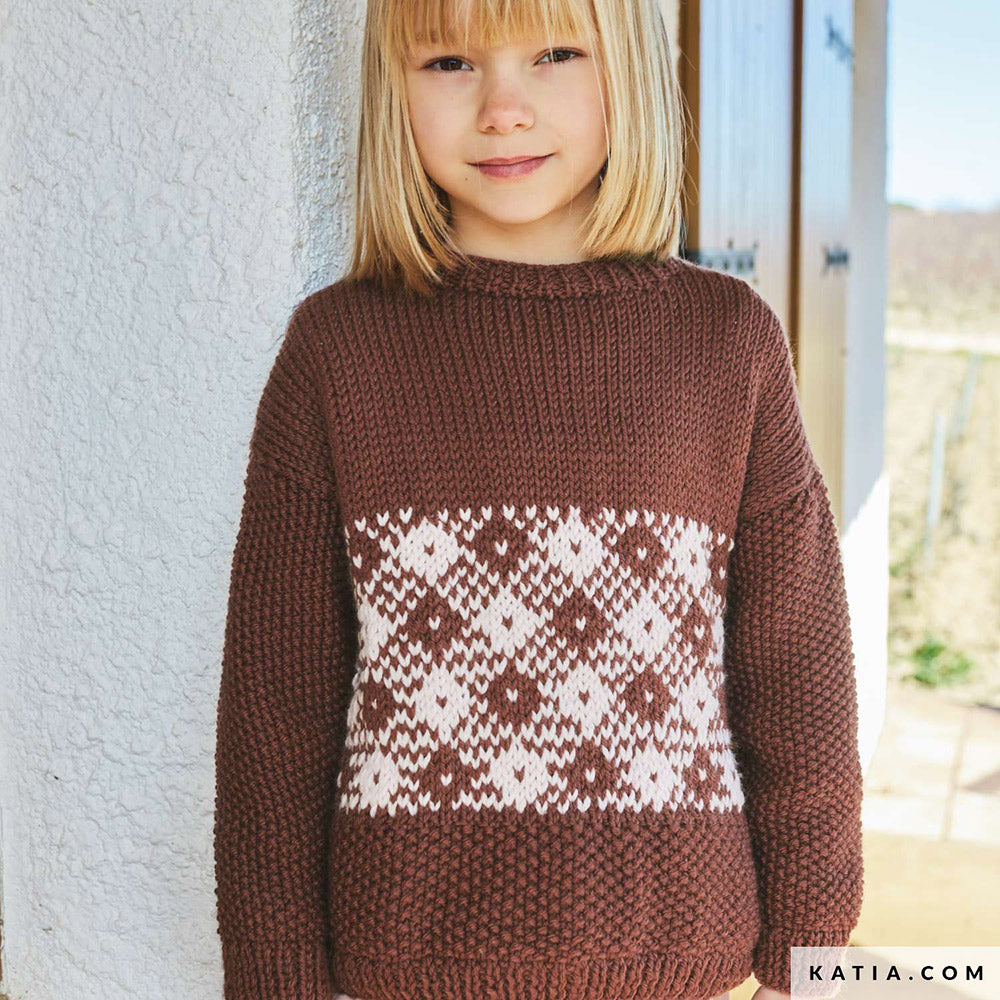 Katia Merino Aran 113 Perzisch Blauw - Patroon breien haken kinderen trui herfst winter katia — gemaakt met Katia Merino Aran (6)