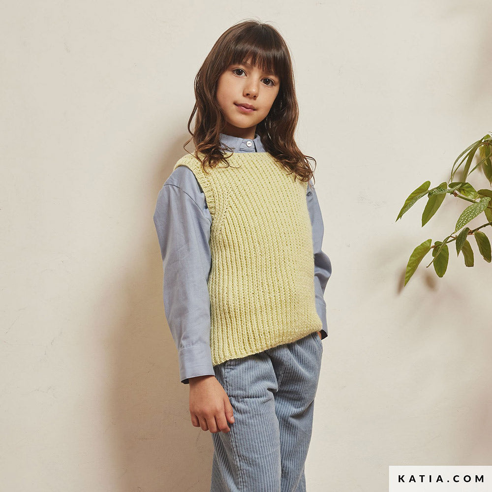 Katia Merino Aran 113 Perzisch Blauw - Patroon breien haken kinderen vest herfst winter katia — gemaakt met Katia Merino Aran