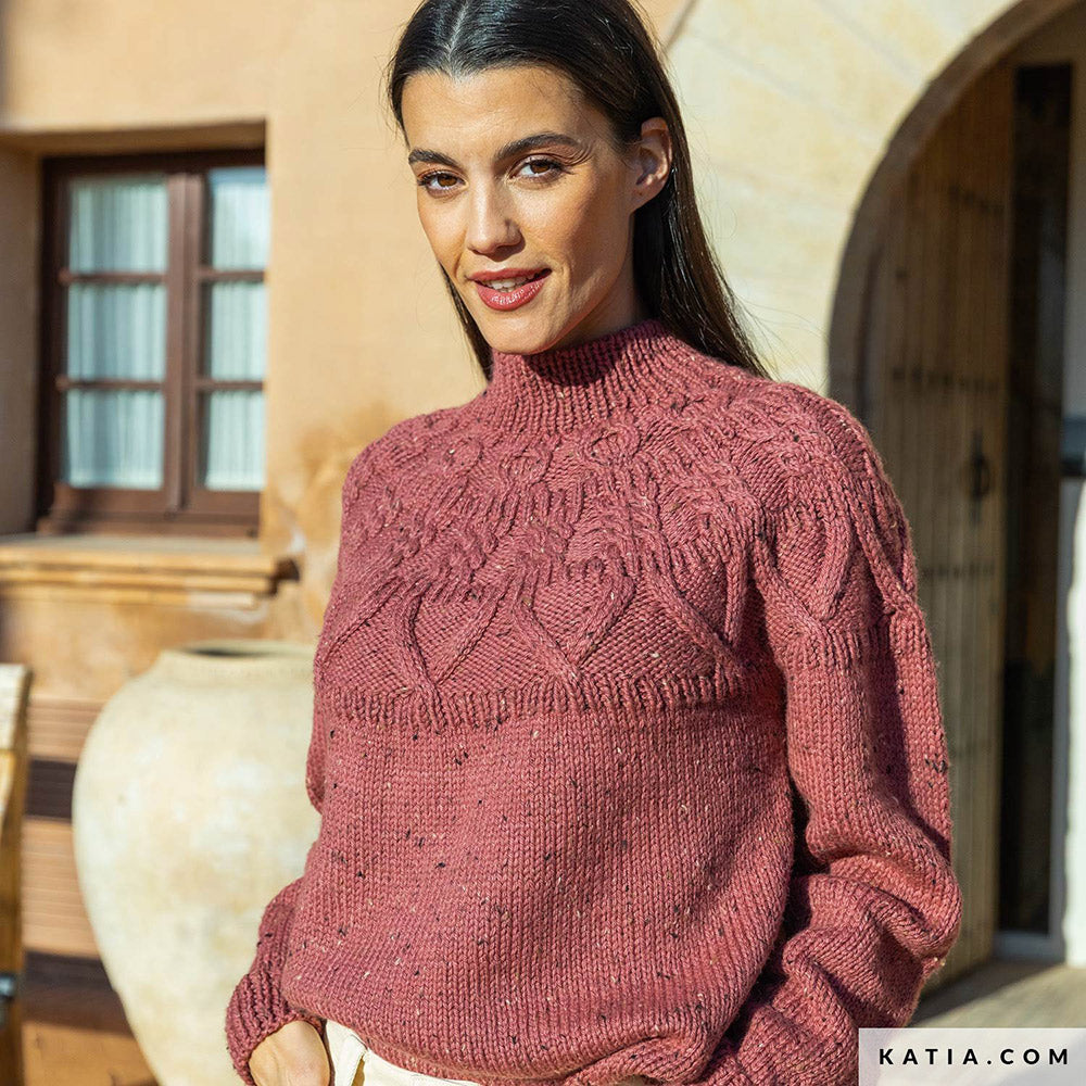 Katia Merino Tweed 315 Framboos - Patroon breien haken dames trui herfst winter katia — gemaakt met Katia Merino Tweed (3)