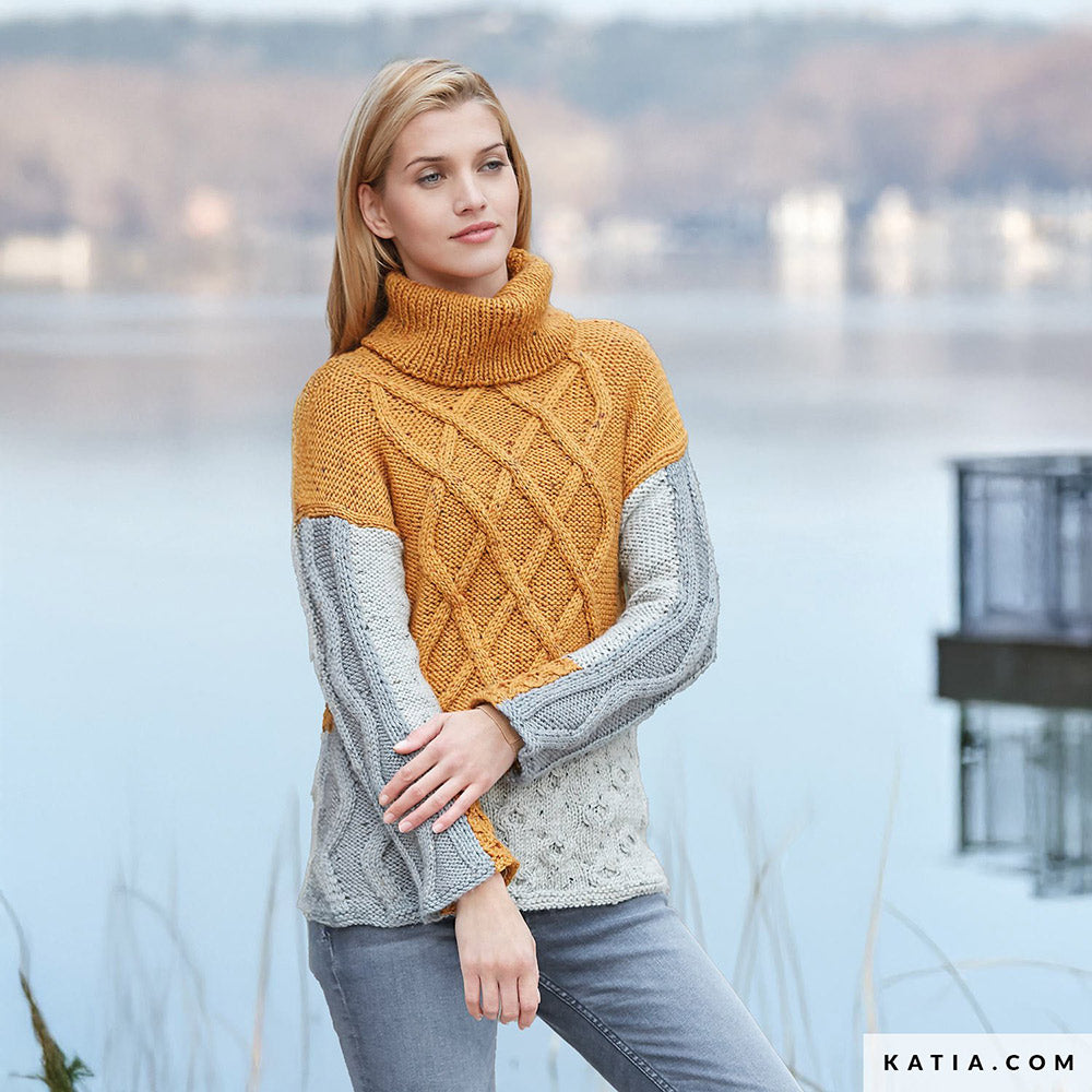 Katia Merino Tweed 315 Framboos - Patroon breien haken dames trui herfst winter katia — gemaakt met Katia Merino Tweed