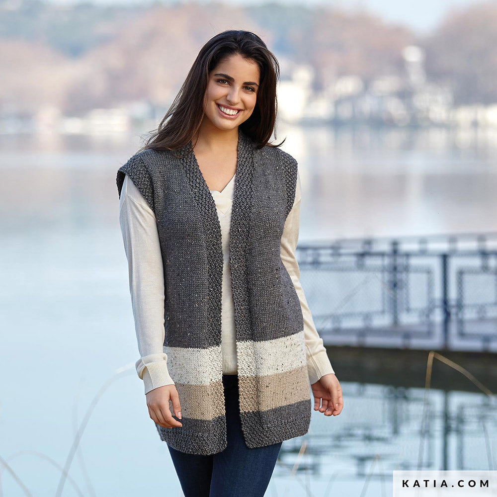 Katia Merino Tweed 318 Mosterd - Patroon breien haken dames vest herfst winter katia — gemaakt met Katia Merino Tweed