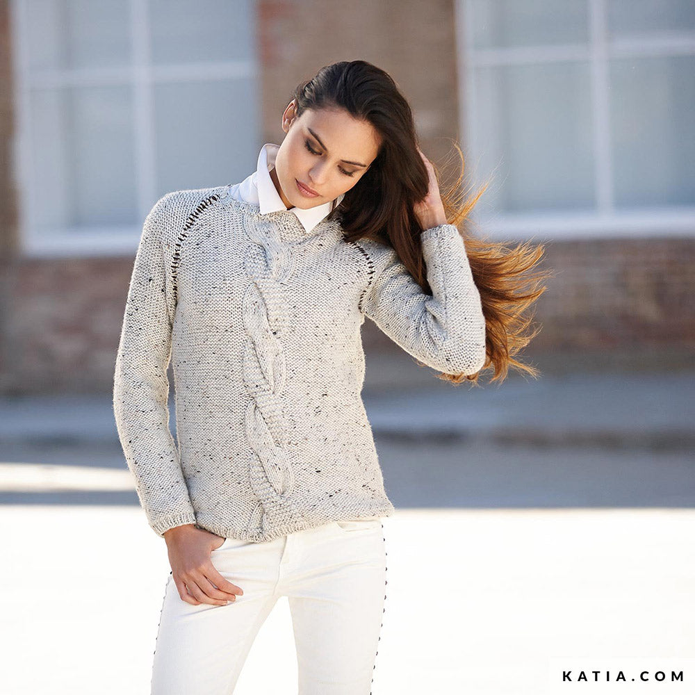 Katia Merino Tweed 318 Mosterd - Patroon breien haken dames trui herfst winter katia — gemaakt met Katia Merino Tweed (6)