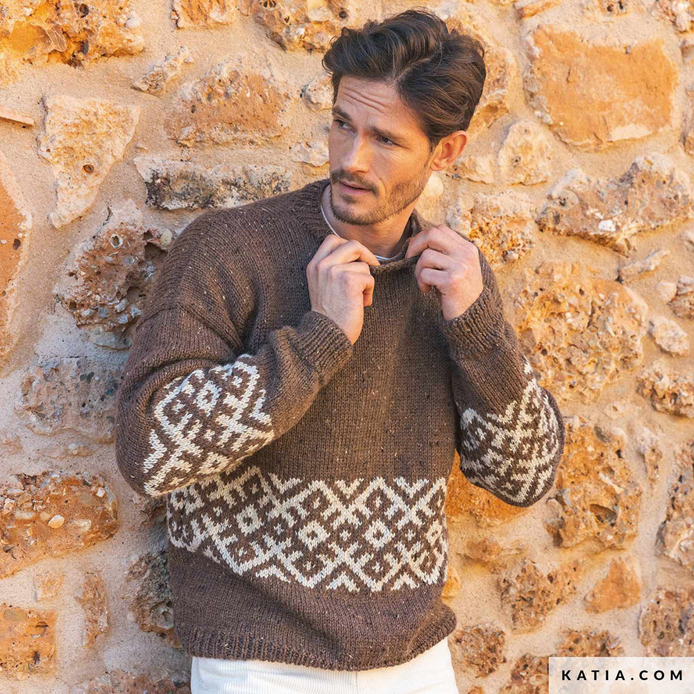 Katia Merino Tweed 318 Mosterd - Patroon breien haken heren trui herfst winter katia — gemaakt met Katia Merino Tweed (2)