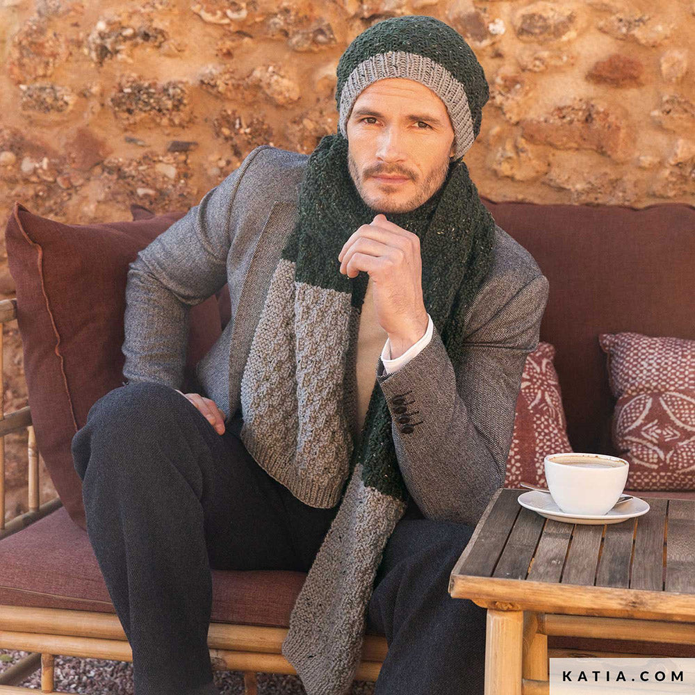 Katia Merino Tweed 318 Mosterd - Patroon breien haken heren set herfst winter katia — gemaakt met Katia Merino Tweed