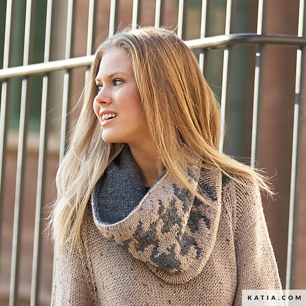 Katia Merino Tweed 318 Mosterd - Patroon breien haken dames colsjaal herfst winter katia — gemaakt met Katia Merino Tweed