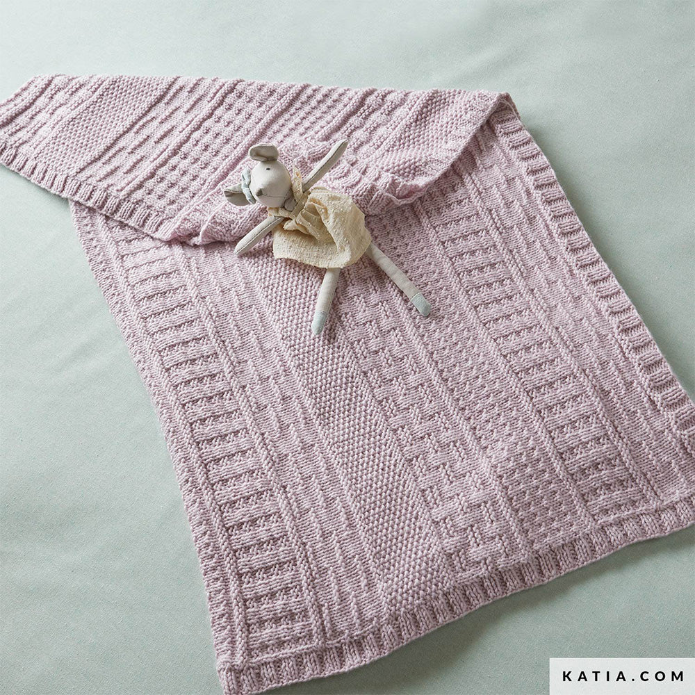 Katia New Ultrasoft 071 Ecru - Patron tricoter tricot crochet layette couverture bebe print — gemaakt met Katia New Ultrasoft