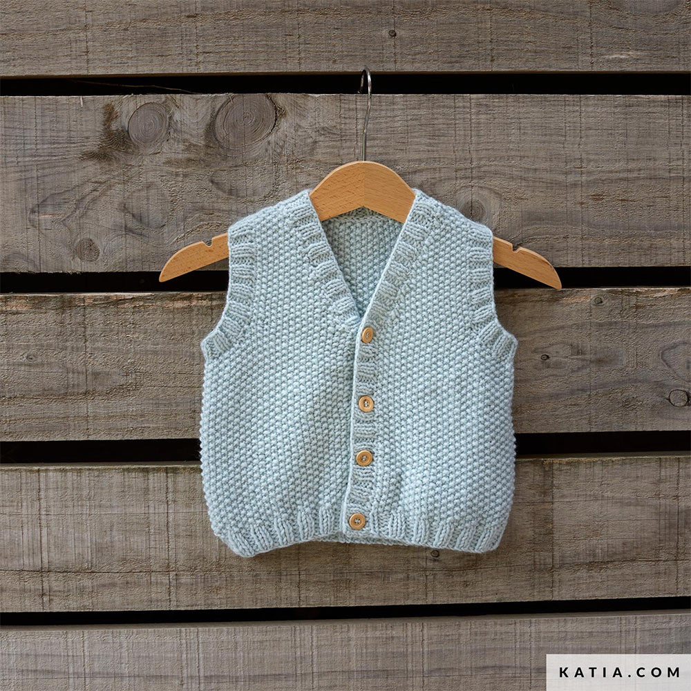 Katia New Ultrasoft 071 Ecru - Patron tricoter tricot crochet layette gilet printemps ete k — gemaakt met Katia New Ultrasoft