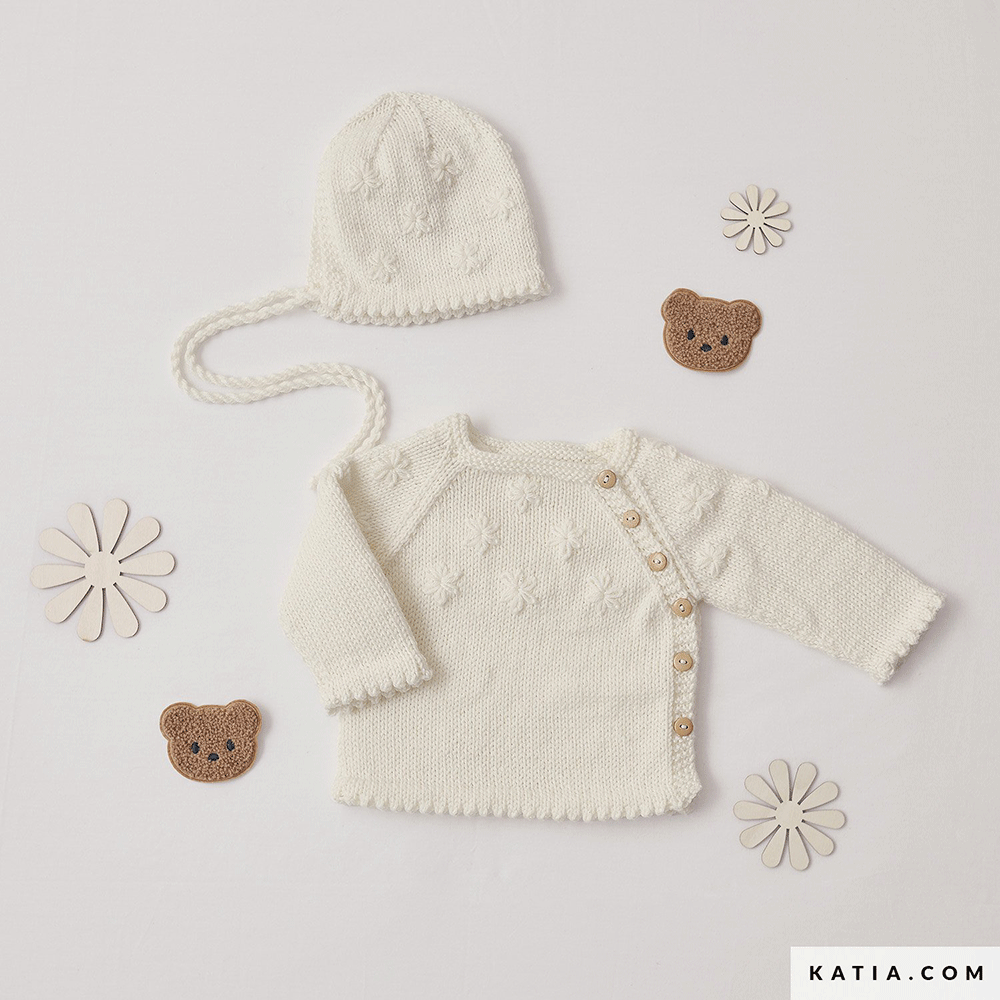Katia New Ultrasoft 083 Perzik - Patroon breien haken baby muts herfst winter katia — gemaakt met Katia New Ultrasoft