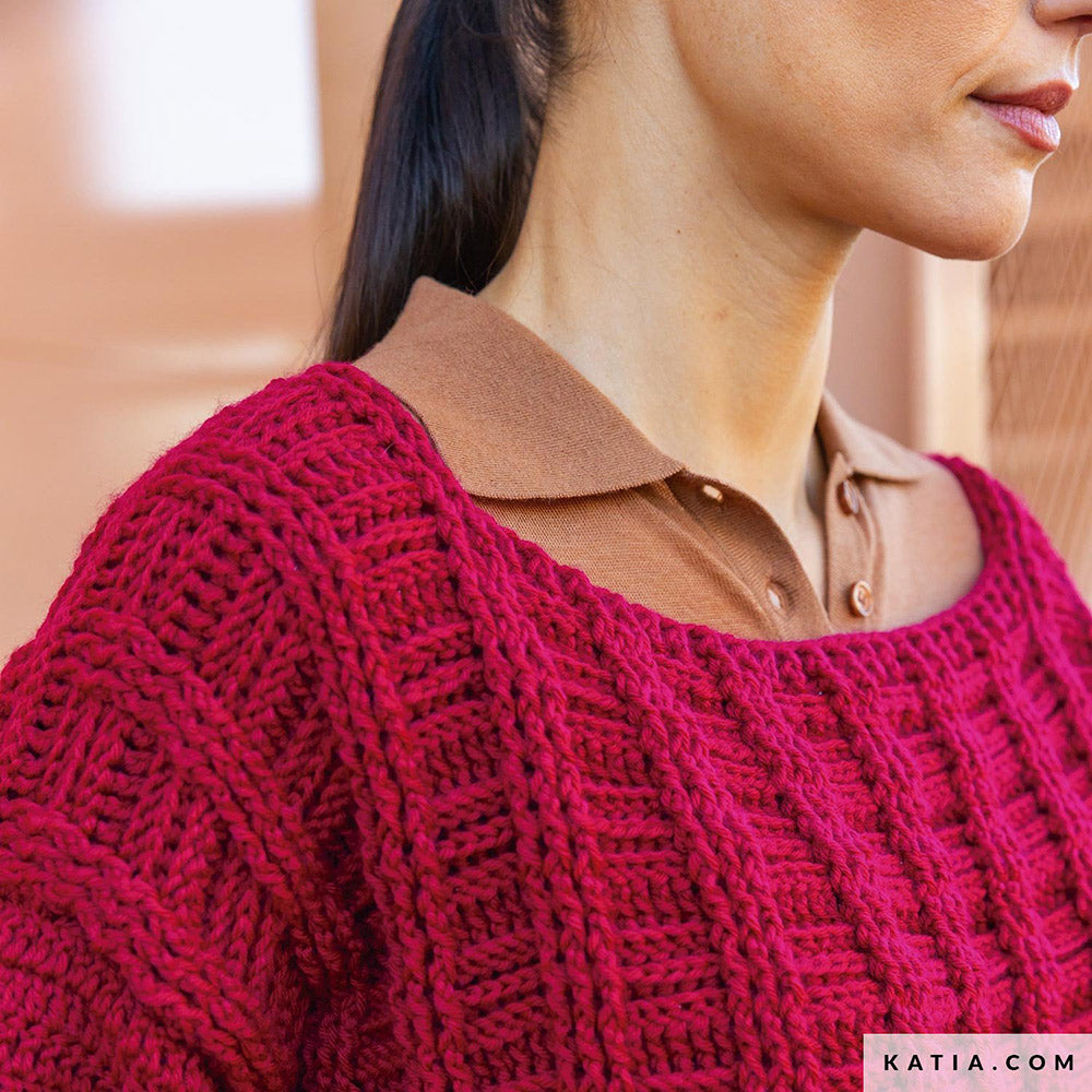 Katia New Ultrasoft 083 Perzik - Patroon breien haken dames trui herfst winter katia — gemaakt met Katia New Ultrasoft (10)