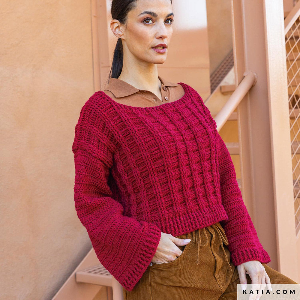 Katia New Ultrasoft 083 Perzik - Patroon breien haken dames trui herfst winter katia — gemaakt met Katia New Ultrasoft (12)