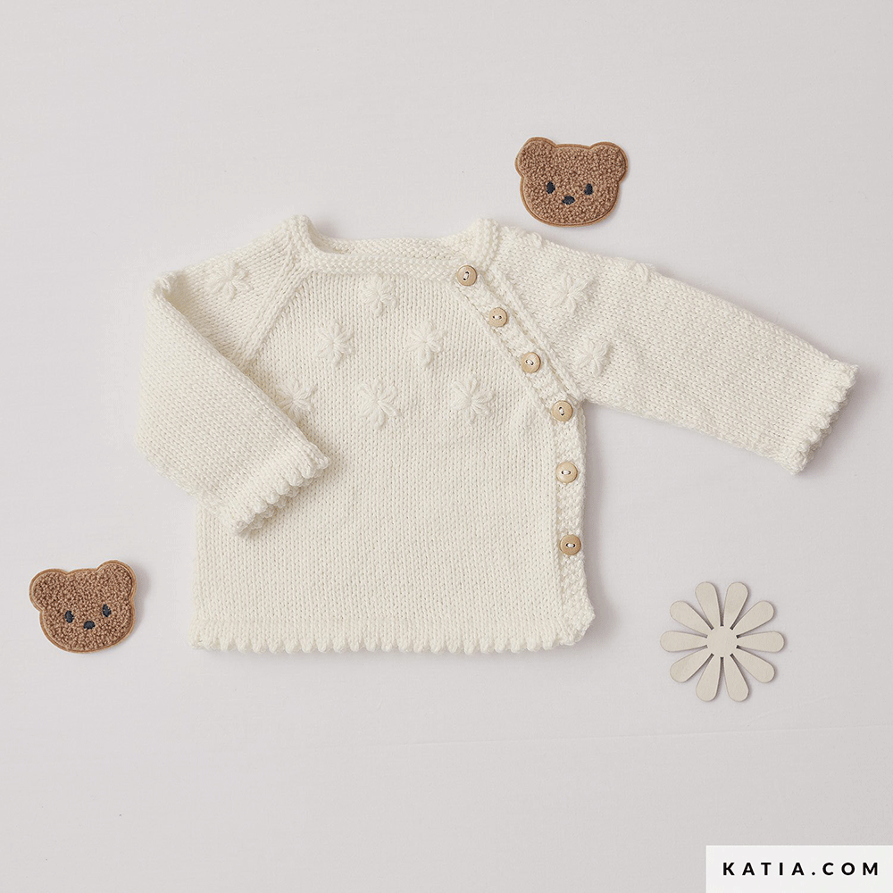 Katia New Ultrasoft 083 Perzik - Patroon breien haken baby trui herfst winter katia — gemaakt met Katia New Ultrasoft