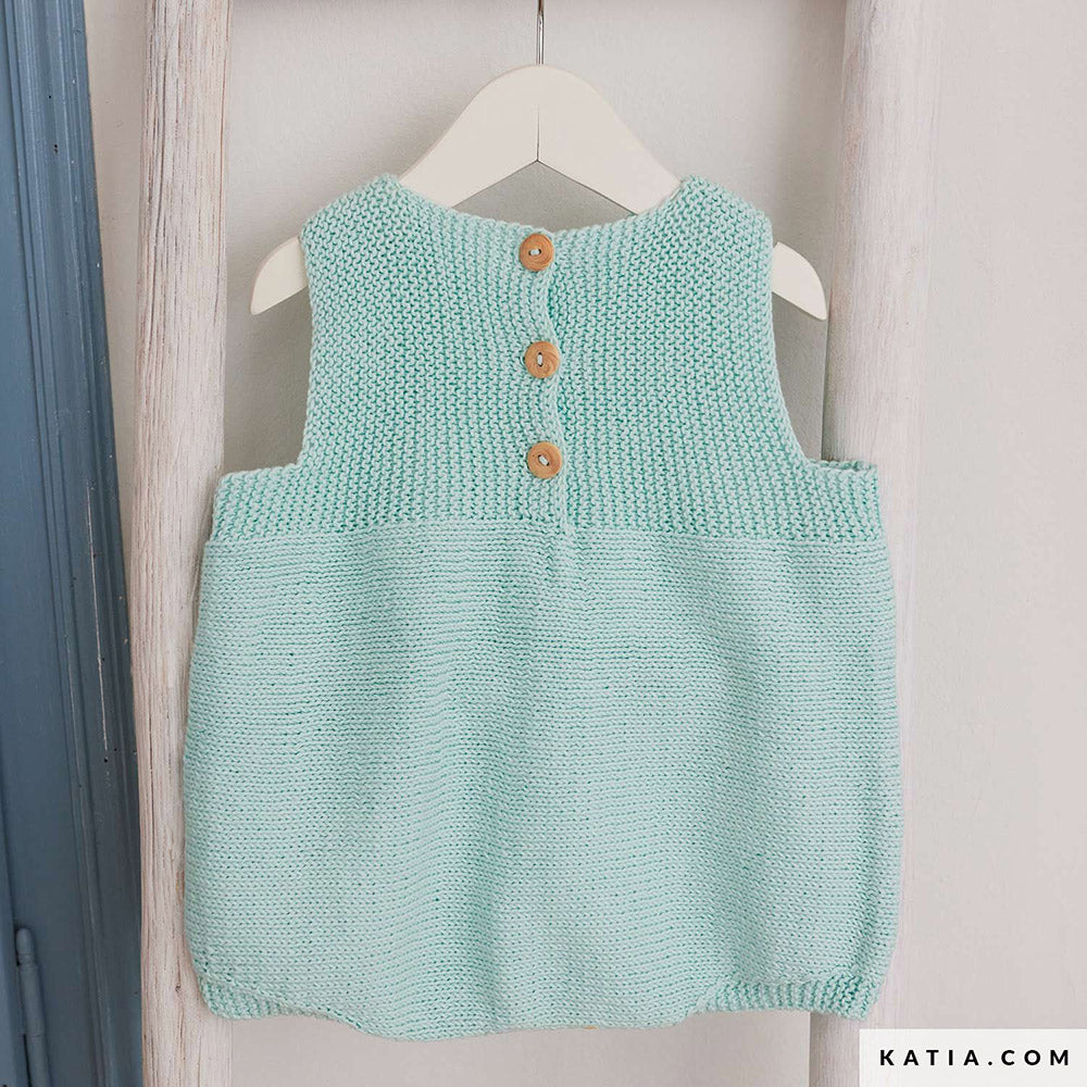 Katia Panama 060 Water blauw - Patroon breien haken baby romper lente zomer katia — gemaakt met Katia Panama