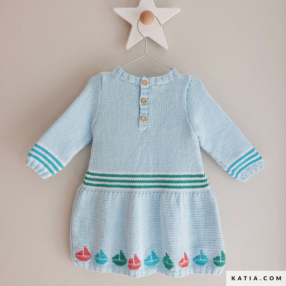 Katia Panama 060 Water blauw - Patroon breien haken baby jurk lente zomer katia — gemaakt met Katia Panama