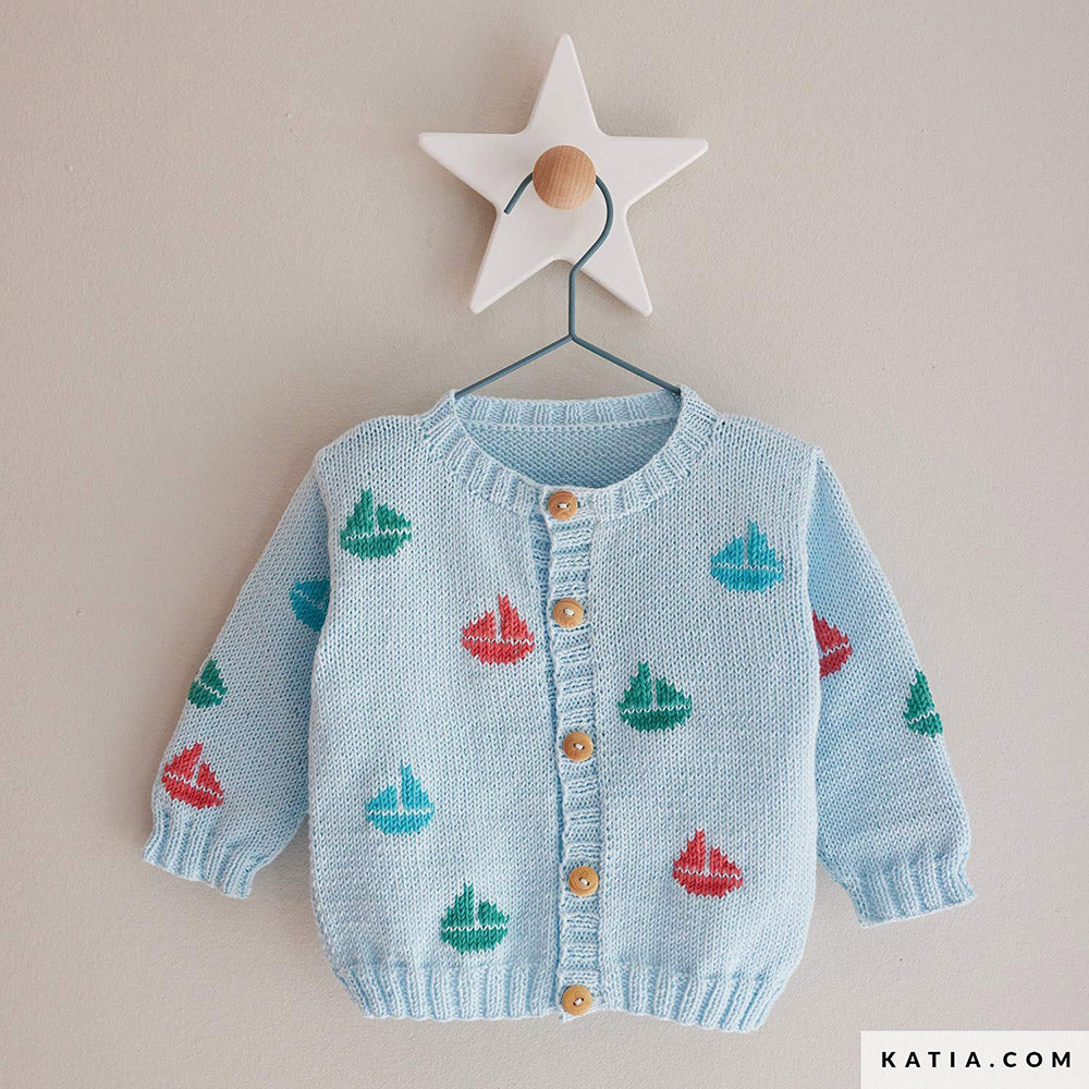 Katia Panama 060 Water blauw - Patroon breien haken baby jas lente zomer katia — gemaakt met Katia Panama