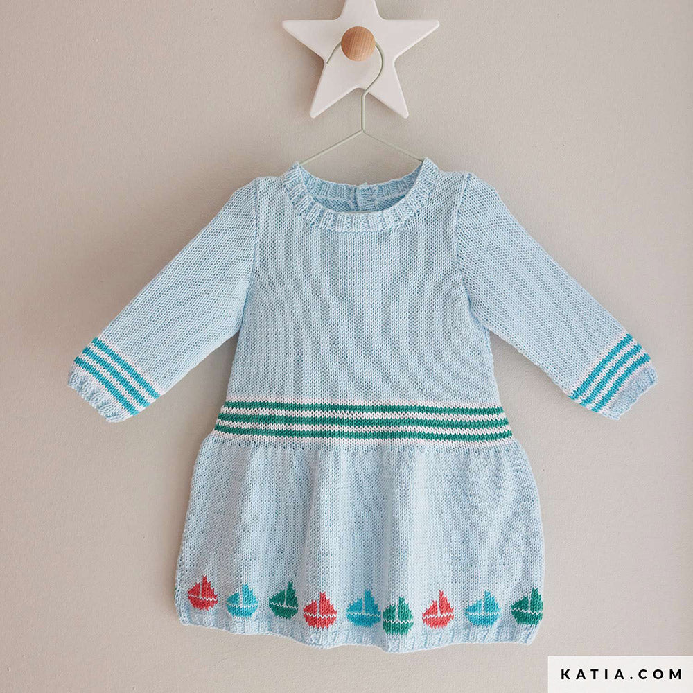 Katia Panama 060 Water blauw - Patroon breien haken baby jurk lente zomer katia — gemaakt met Katia Panama (2)